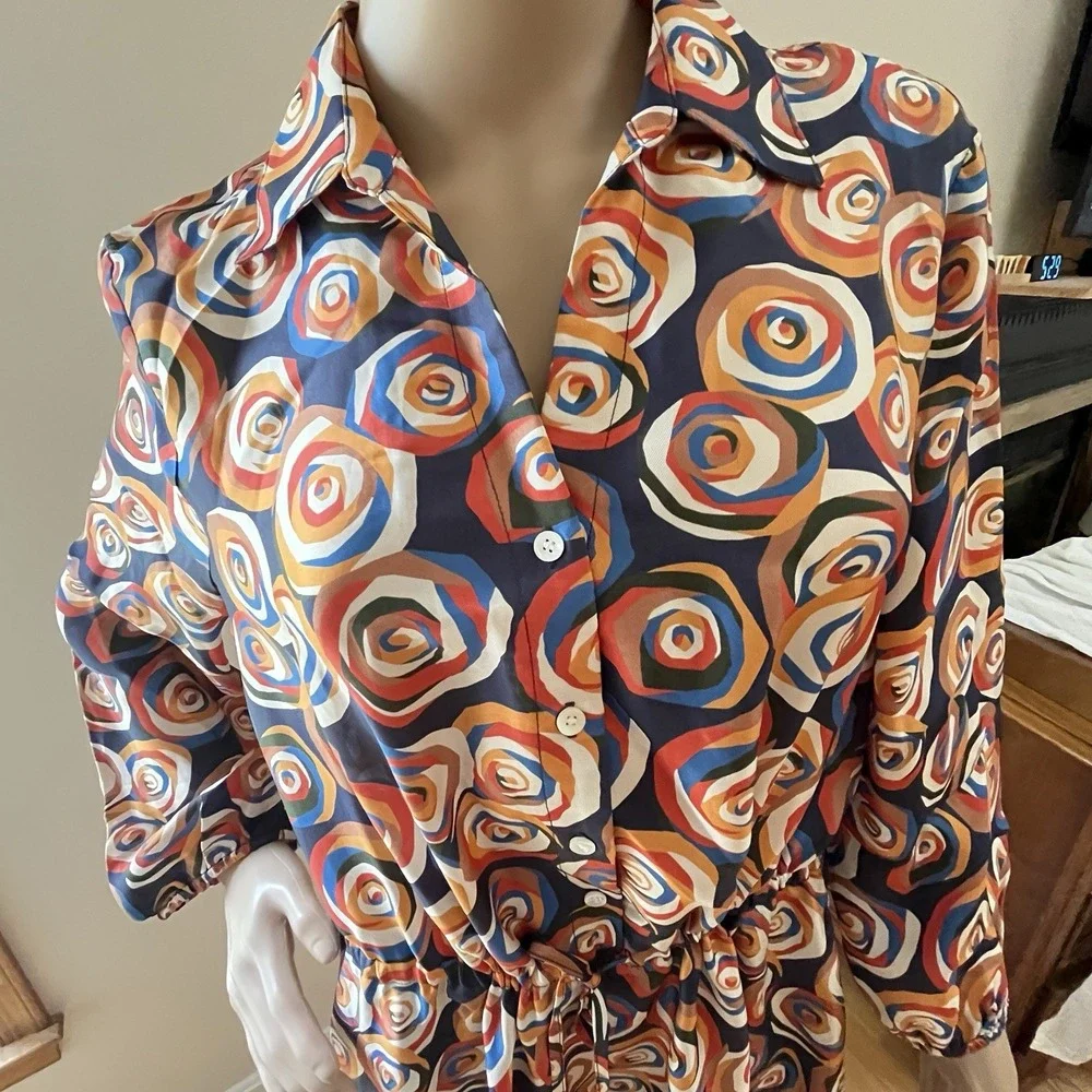 J McLaughlin Mollie Dress NEW Large Silk Blend Midi Mod Rose Pop Floral Career - Picture 3 of 11